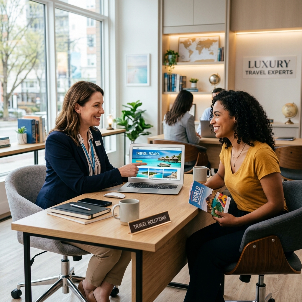 Travel consultant helping a customer